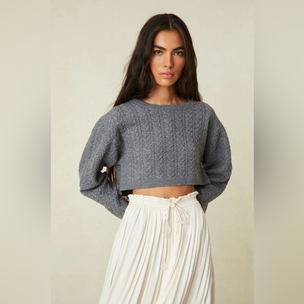 Loveshackfancy Calloway Shadow Gray Crop Knit Cre… - image 1